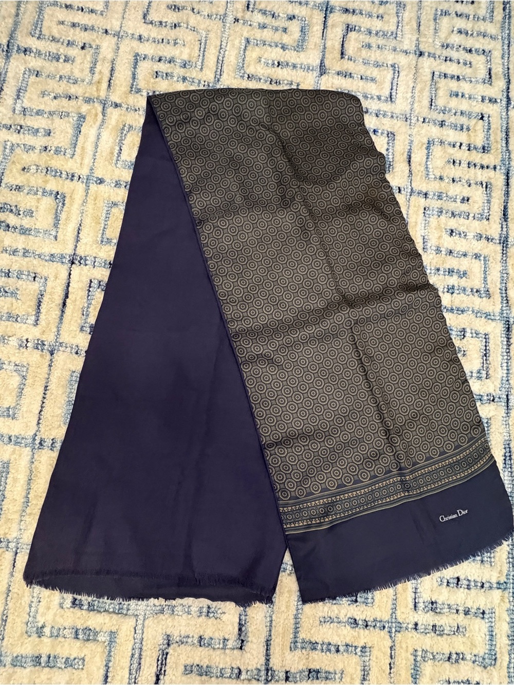 CHRISTIAN DIOR men’s Layered Scarf Geometric Print M.in.italy 53"/11" V.G.C